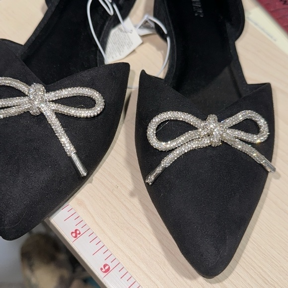 D’orsay black flats faux leather suede bling rhinestone pave bow front 8 - Picture 3 of 4